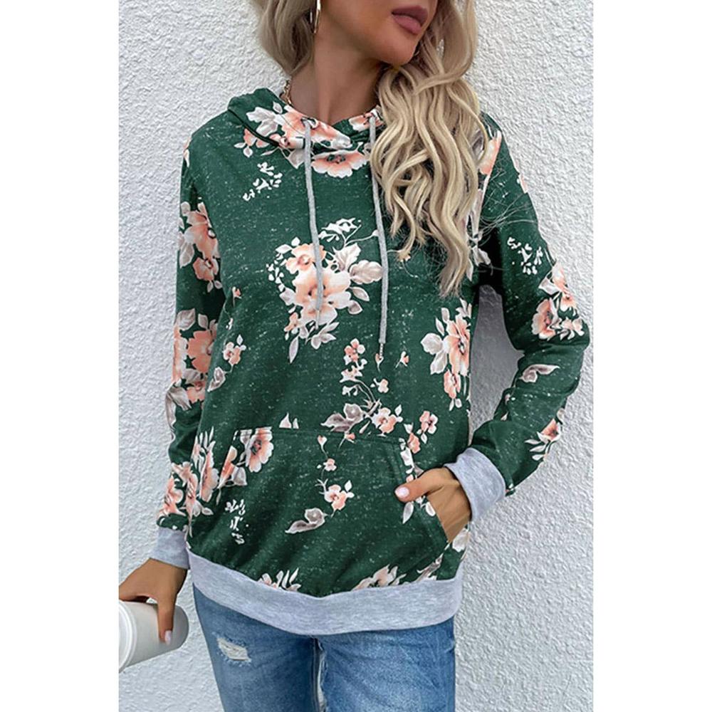 NEW LILY CLOTHING floral pocket hoodie in green